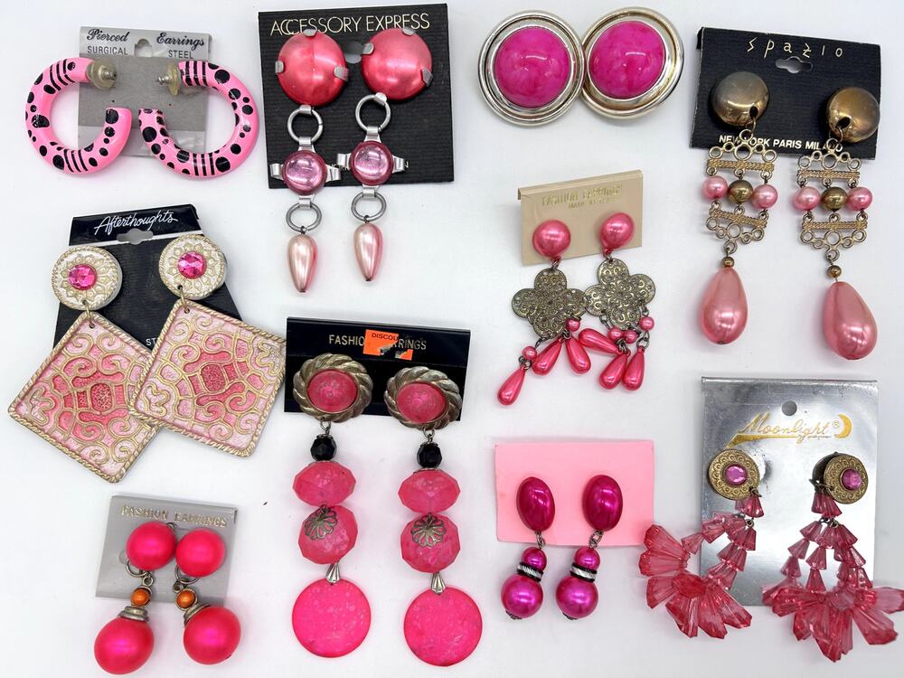 Vintage Pink Earrings Bundle Big Bold Statement 80's 90's Kitsch Hot Fuschia